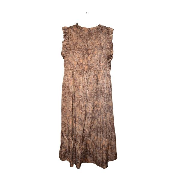 KARLIE $173 Brown Abstract Tiered‎ Ruffled Hi-Low Hem Dress Large - Picture 2 of 4